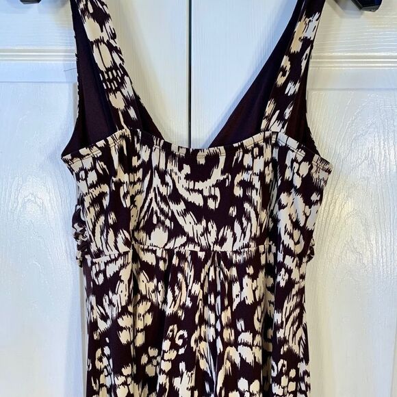 BROWN AND CREAM SLEEVELESS DRESS w BEADED CENTER - Picture 7 of 8